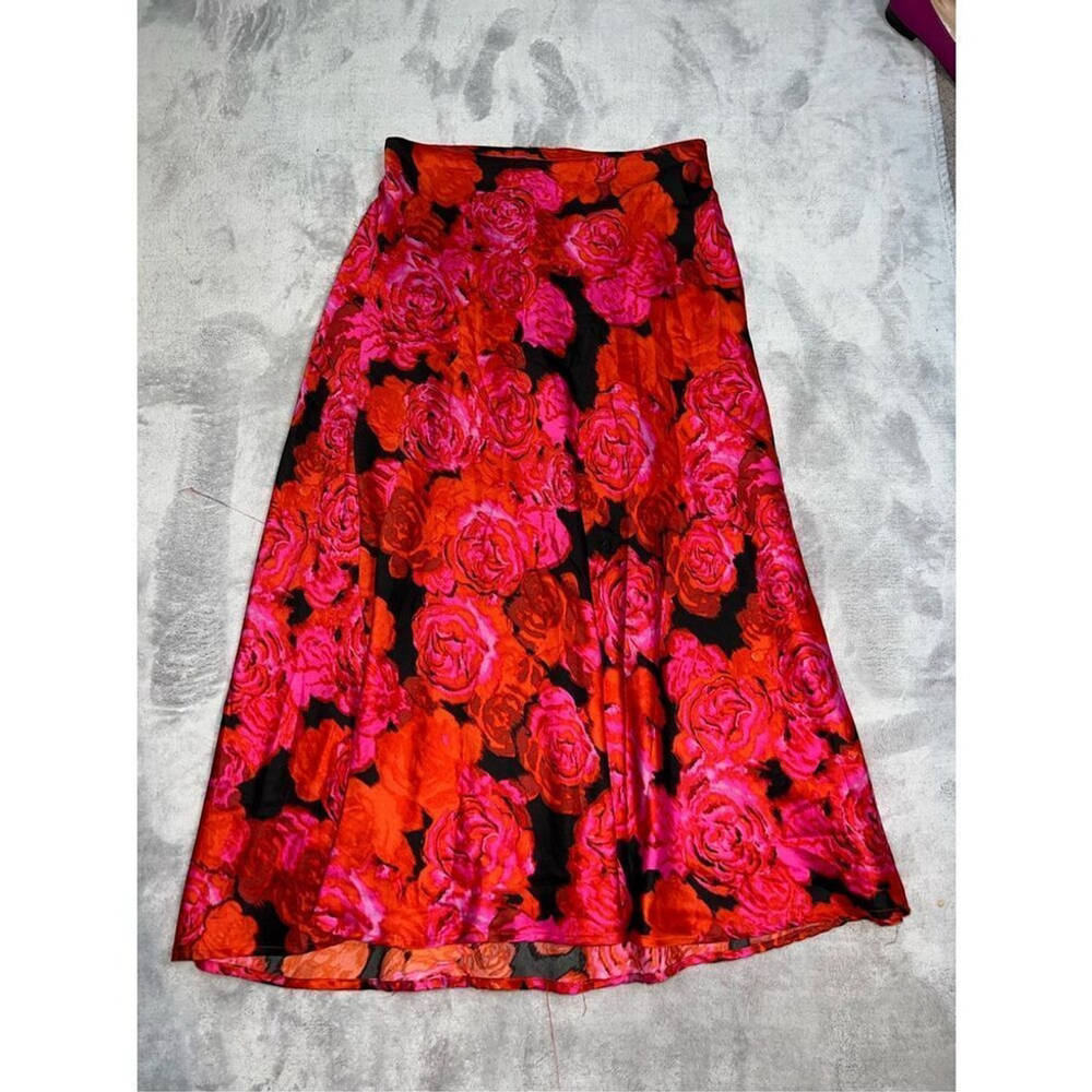 Floral Chic Red & Pink Maxi Skirt Roses LARGE